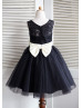 Black Lace Tulle Knee Length Flower Girl Dress